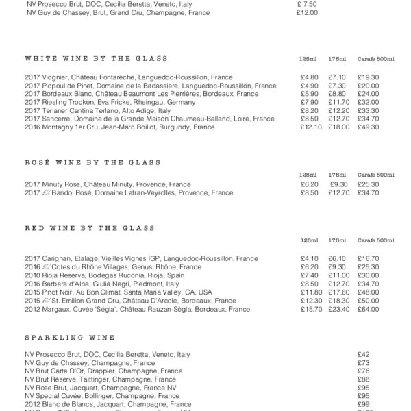 wine list