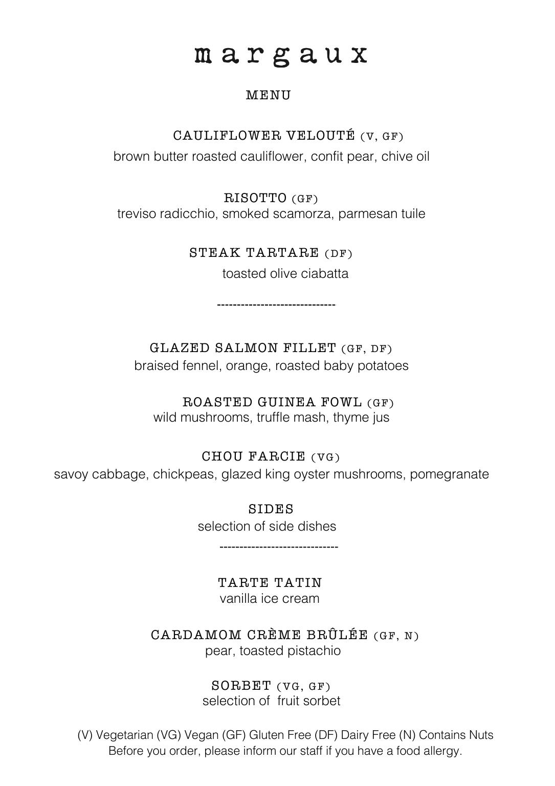 £65 Per Person Menu — page 1