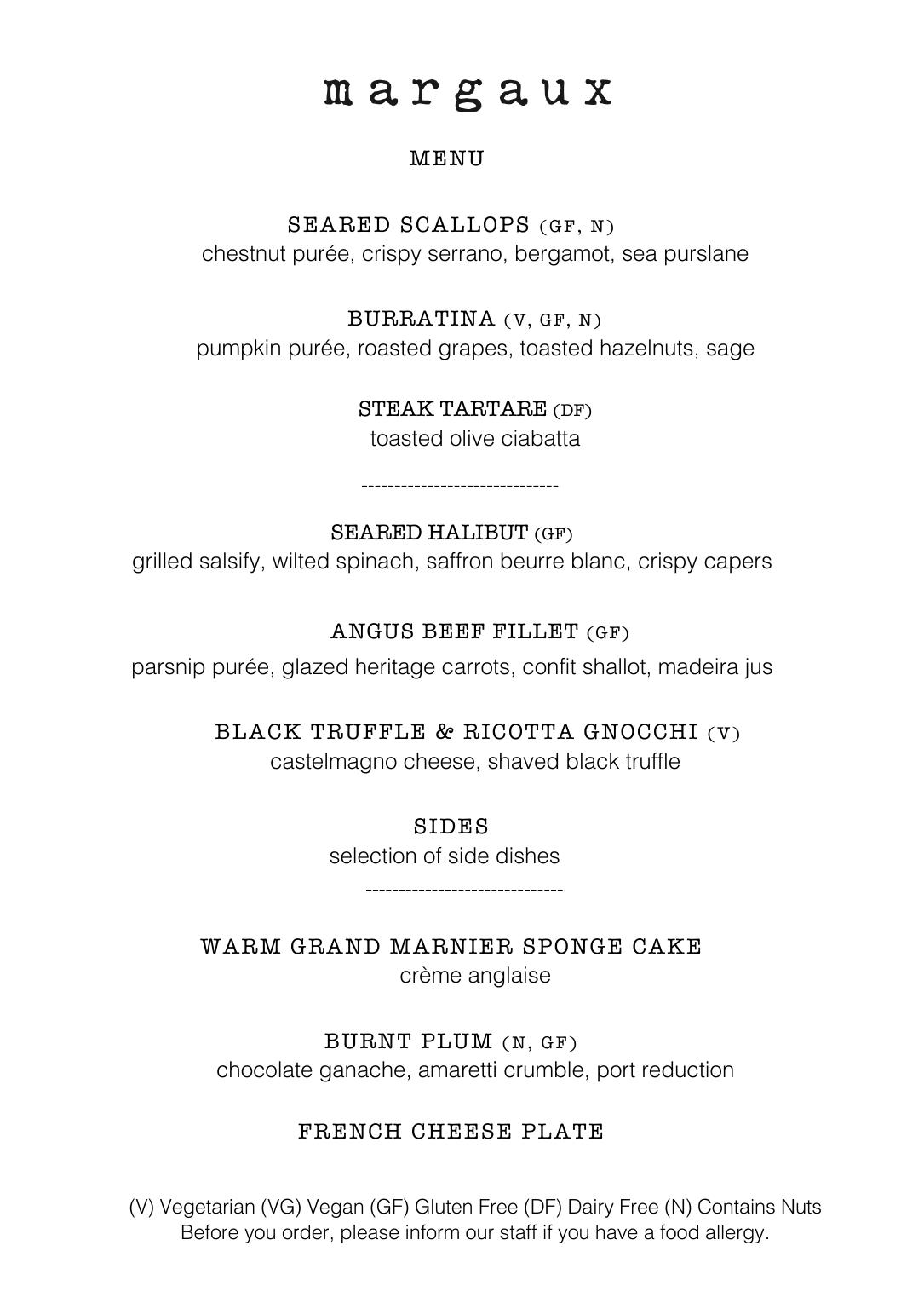 £85 Per Person Menu — page 1