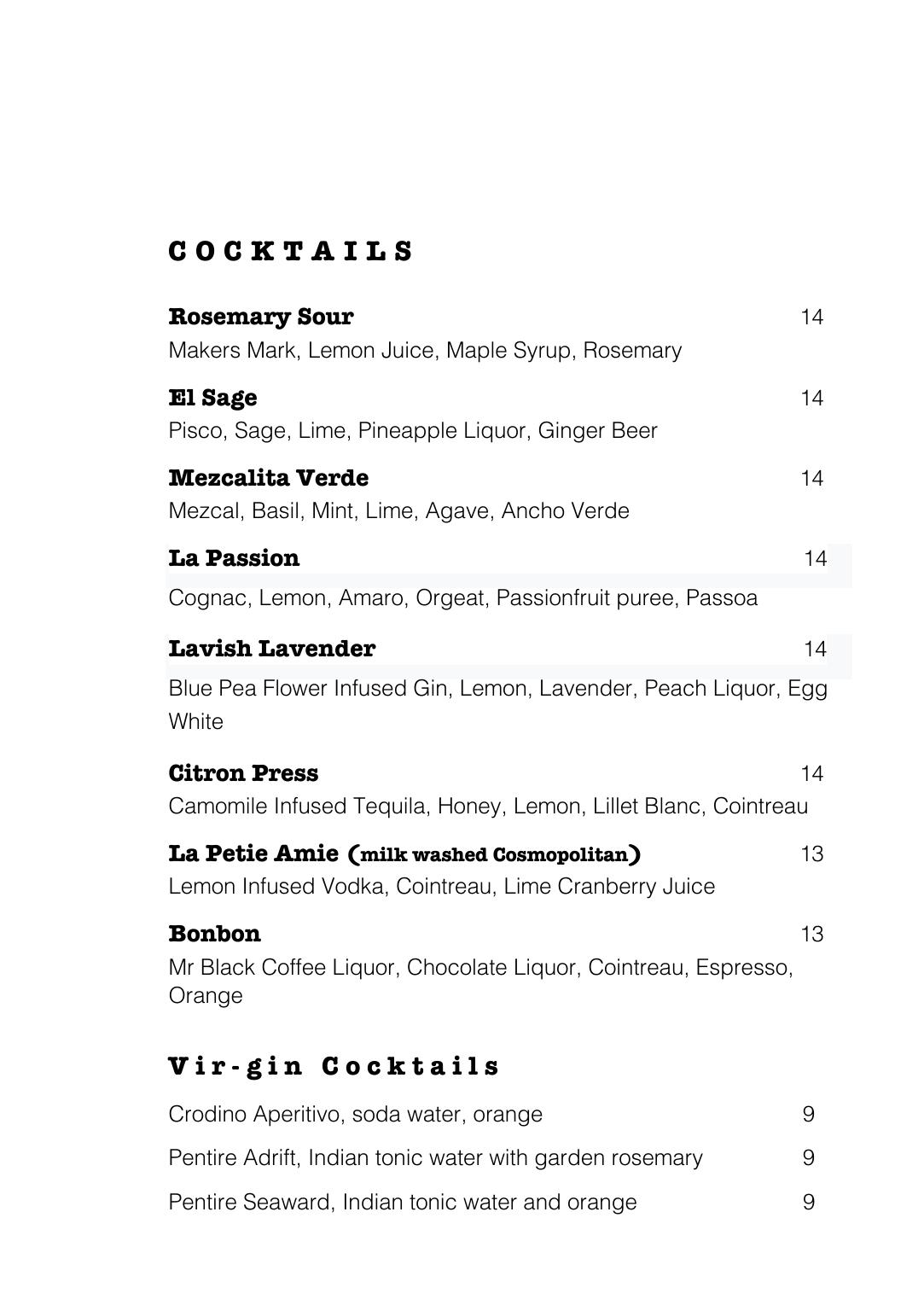 Bar Menu — page 3