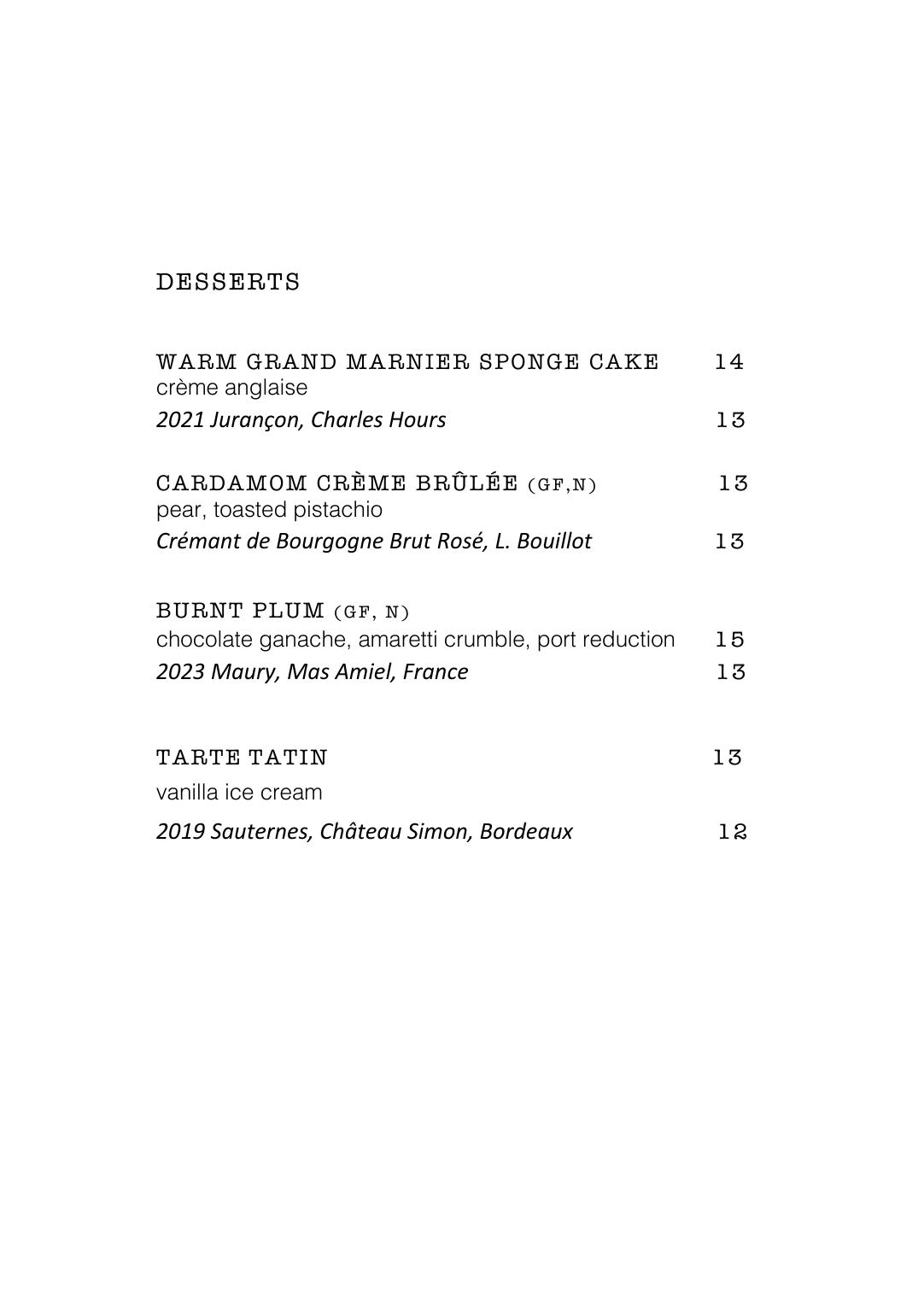 Dessert Menu — page 1