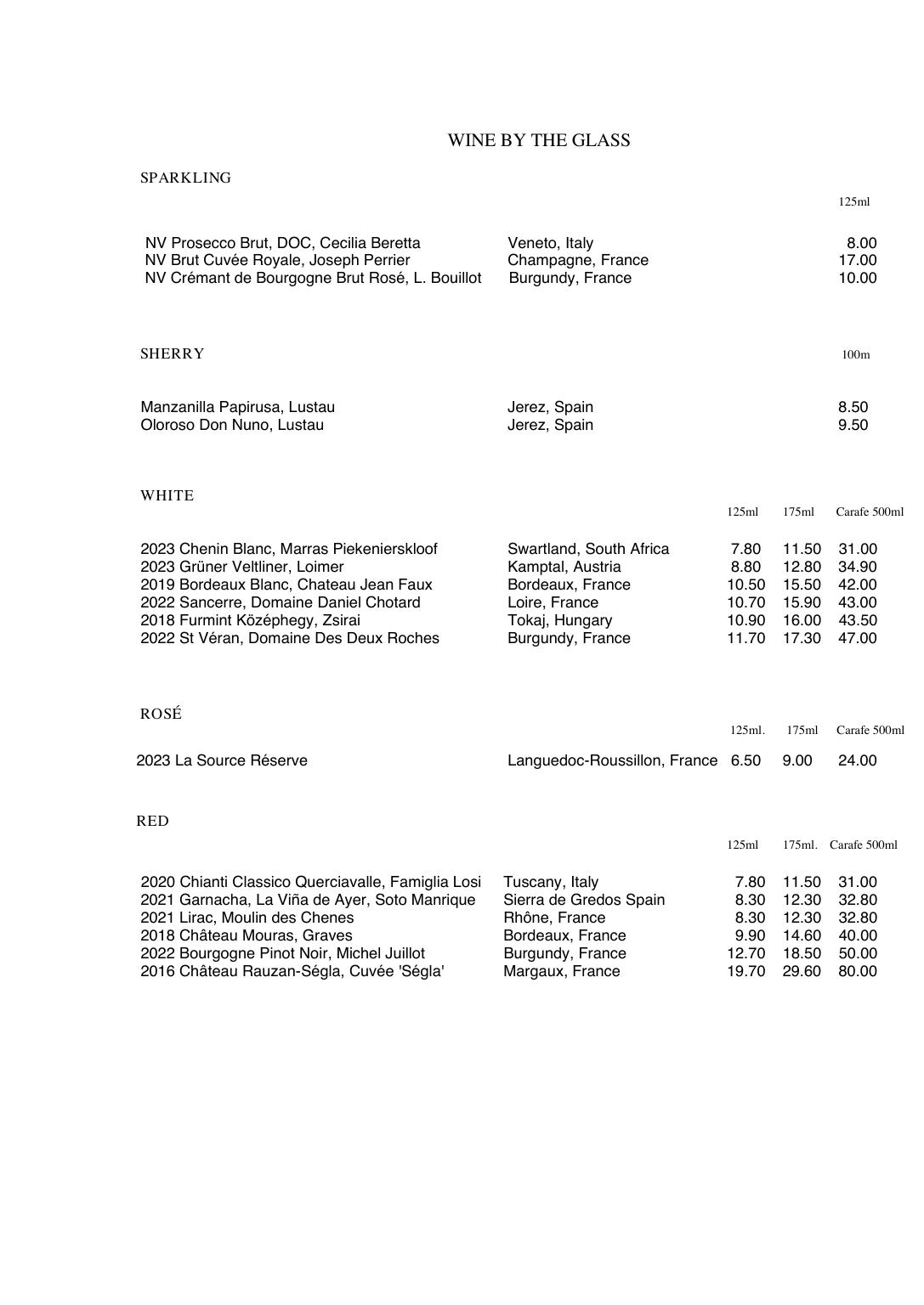 Wine List — page 1